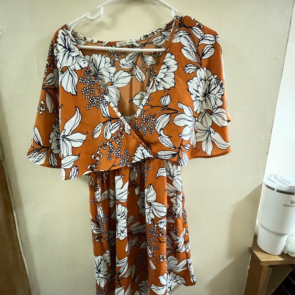 Floral Orange and White Women's Dress